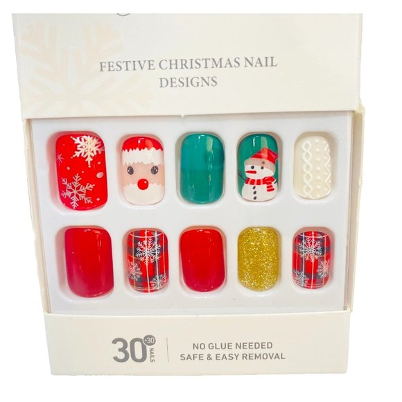 Vamony 30Pc Christmas Press on Nails Short Glossy Square Cute Red Xmas Fake Nail - Picture 3 of 9